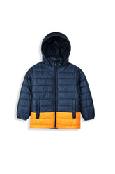 Navy & Orange Kids Puffer Jacket | Warm Winter Hooded Coat